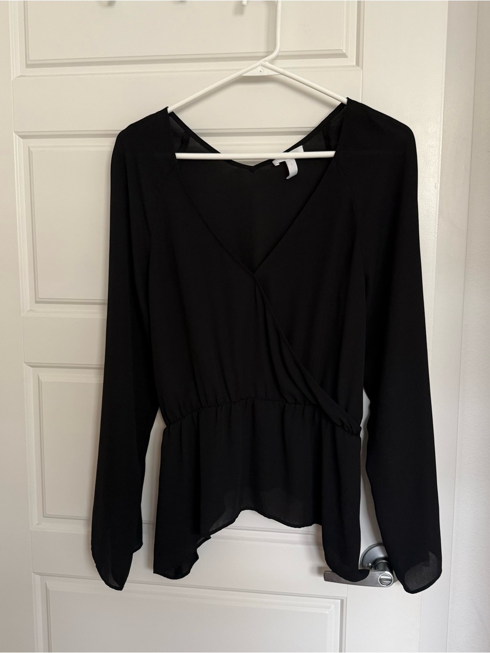 Black Flowy Wrap Peplum Top